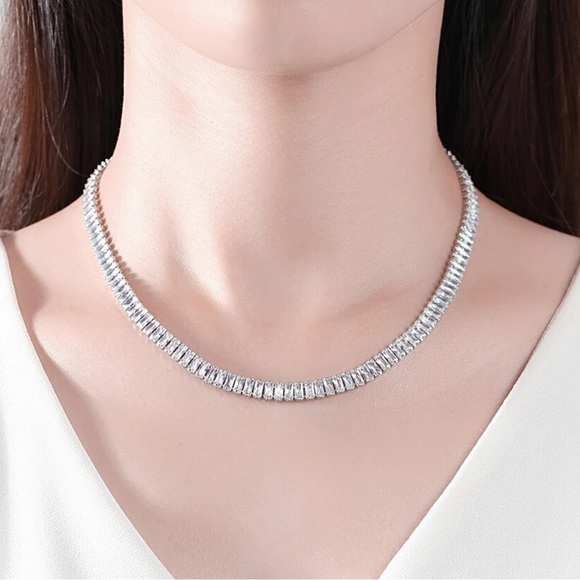 Baguette Simulated Diamond Tennis Necklace - Picture 7 of 8